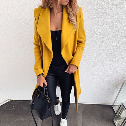 Damen Herbst lange Strickjacke Blazer mit langen Ärmeln und offener Vorderseite