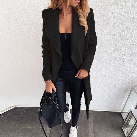 Damen Herbst lange Strickjacke Blazer mit langen Ärmeln und offener Vorderseite