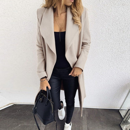 Damen Herbst lange Strickjacke Blazer mit langen Ärmeln und offener Vorderseite