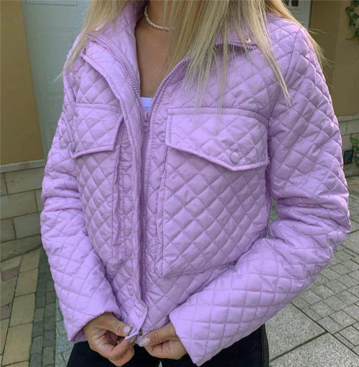Damen Winterjacke mit lockerer Passform, Reißverschluss vorne, langen Ärmeln und Standardlänge