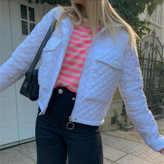 Damen Winterjacke mit lockerer Passform, Reißverschluss vorne, langen Ärmeln und Standardlänge