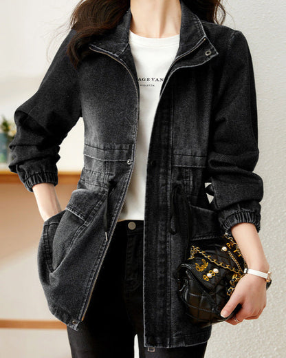 Damen Frühlingsjacke mit Knopfverschluss, strukturiertem Schnitt und Brusttaschen