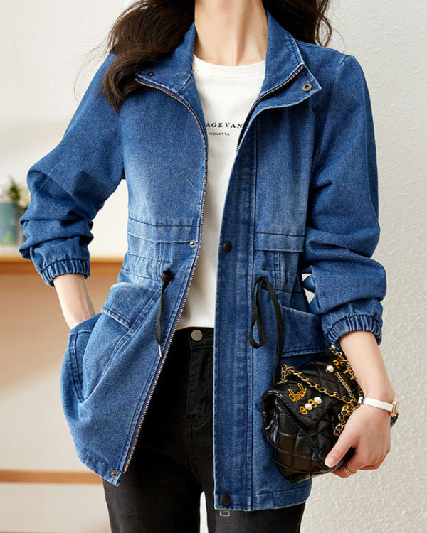 Damen Frühlingsjacke mit Knopfverschluss, strukturiertem Schnitt und Brusttaschen