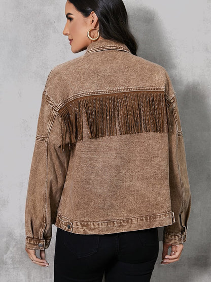 Damen Herbst Jacke Mantel mit strukturiertem Revers, regulärer Passform und langen Ärmeln