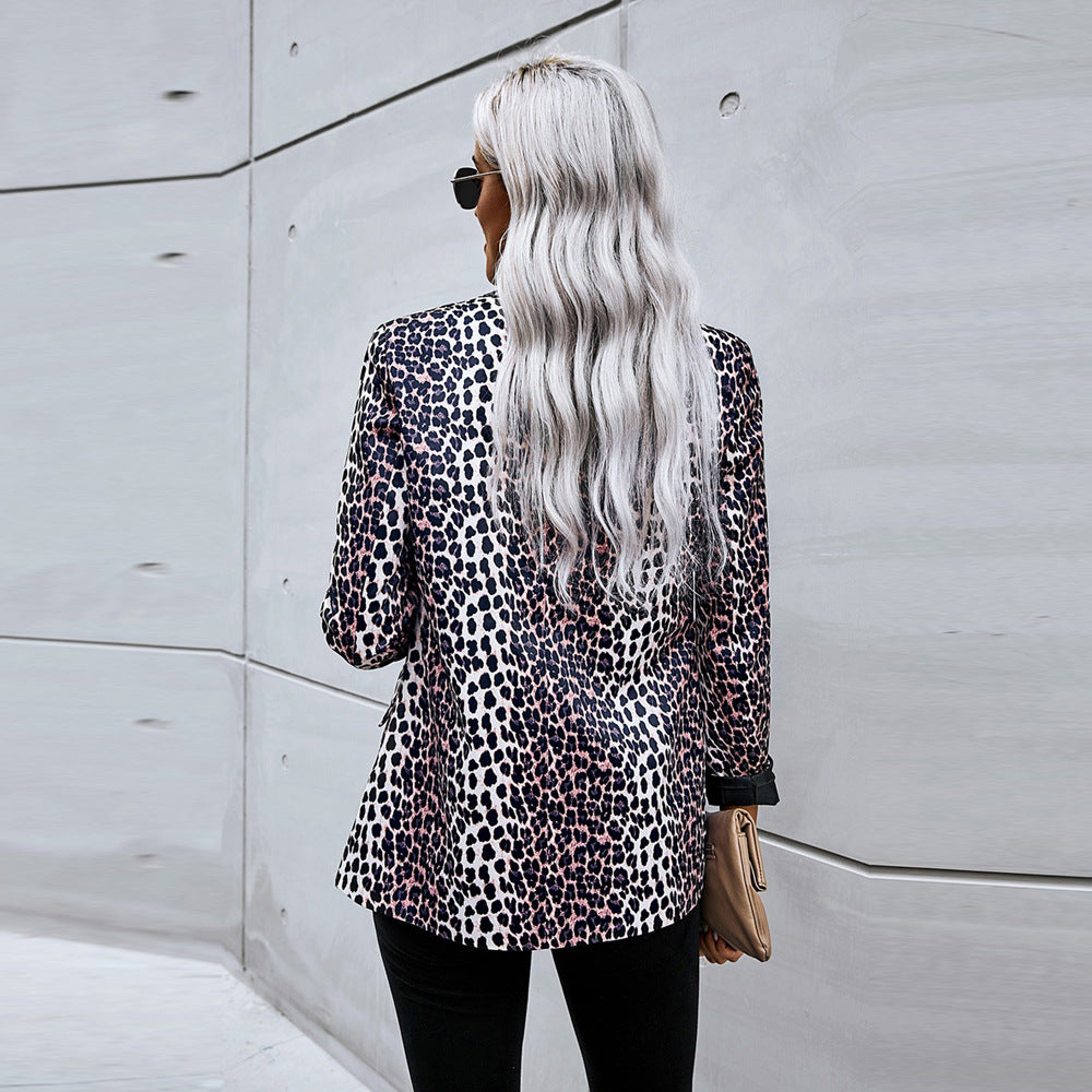 Damen Frühling Blazer mit Leopardenmuster, lockerer Passform und strukturierten Schultern