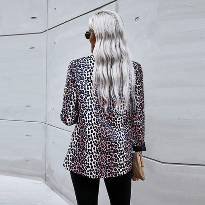 Damen Frühling Blazer mit Leopardenmuster, lockerer Passform und strukturierten Schultern
