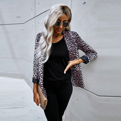 Damen Frühling Blazer mit Leopardenmuster, lockerer Passform und strukturierten Schultern