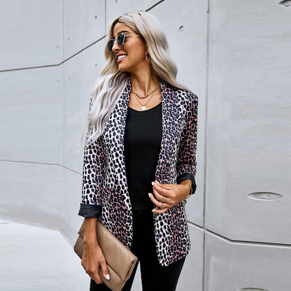 Damen Frühling Blazer mit Leopardenmuster, lockerer Passform und strukturierten Schultern