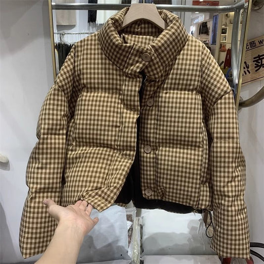 Damen Winter Kurze Steppjacke mit Dickem Stoff, Hohem Bund und Weiten Ärmeln