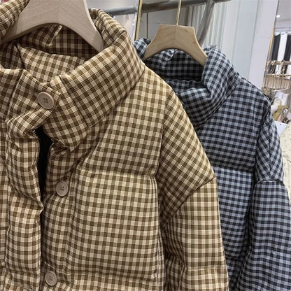 Damen Winter Kurze Steppjacke mit Dickem Stoff, Hohem Bund und Weiten Ärmeln