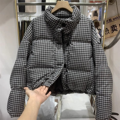 Damen Winter Kurze Steppjacke mit Dickem Stoff, Hohem Bund und Weiten Ärmeln