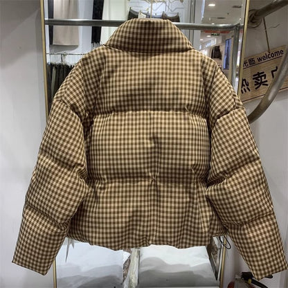 Damen Winter Kurze Steppjacke mit Dickem Stoff, Hohem Bund und Weiten Ärmeln