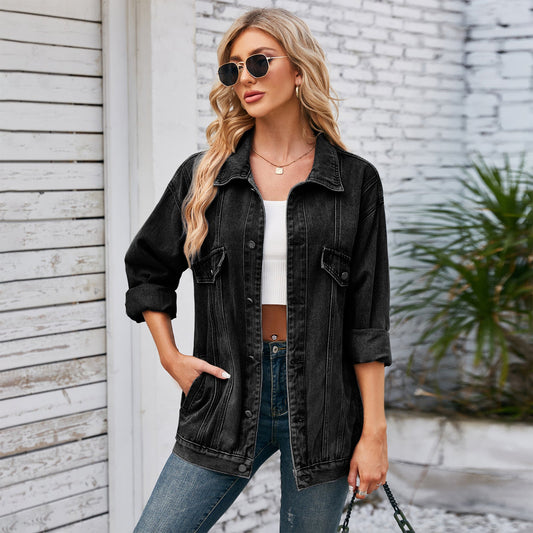 Damen Frühlings-Denimmantel mit Lockerer Passform, Mid-Length und Langarm