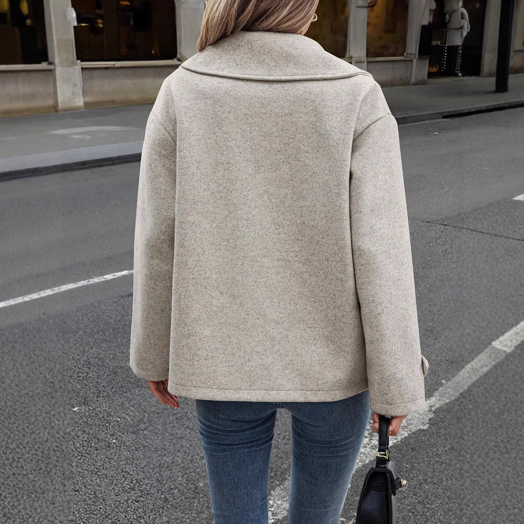 Damen Herbst Mantel Lockerer Schnitt Mittlere Stärke Mit Knopfverschluss
