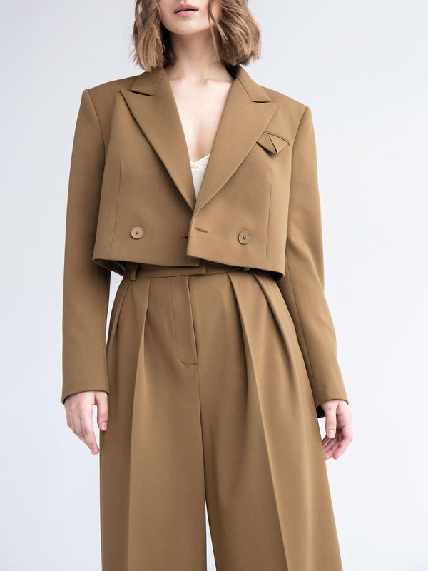 Damen Frühlings-Set mit Blazer und Hose – Kurzjacke und High-Waist Hose in voller Länge