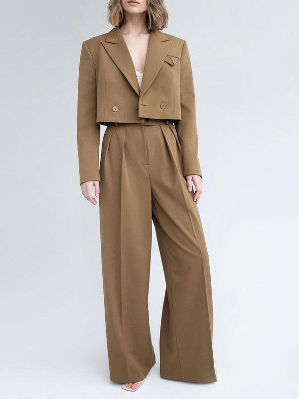 Damen Frühlings-Set mit Blazer und Hose – Kurzjacke und High-Waist Hose in voller Länge