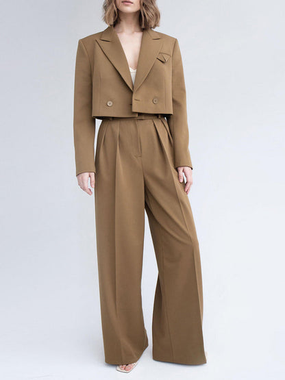 Damen Frühlings-Set mit Blazer und Hose – Kurzjacke und High-Waist Hose in voller Länge