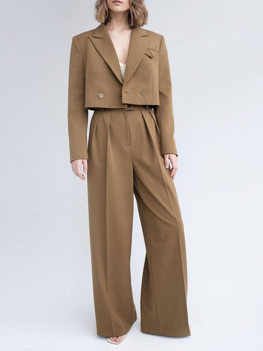 Damen Frühlings-Set mit Blazer und Hose – Kurzjacke und High-Waist Hose in voller Länge