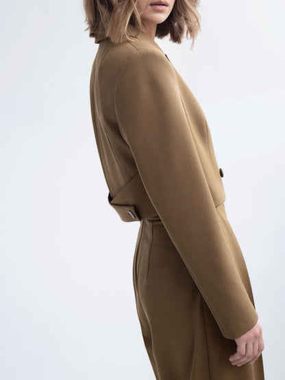 Damen Frühlings-Set mit Blazer und Hose – Kurzjacke und High-Waist Hose in voller Länge