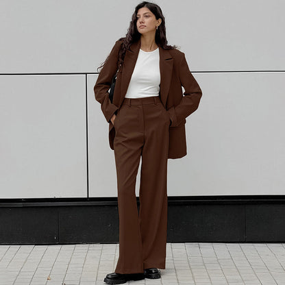 Damen Frühlings-Set mit Blazer und Hose – Einfarbige Jacke und Weitbein-Hose