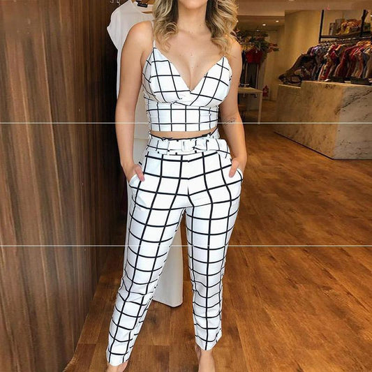 Damen Sommer-Zweiteiliges Set mit Kurzarm-Top und Passender Hose