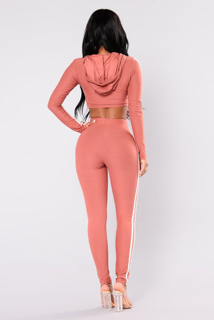 Damen Frühlings-Trainingsanzug-Set mit Langarm-Crop-Hoodie und Slim-Fit-Hose