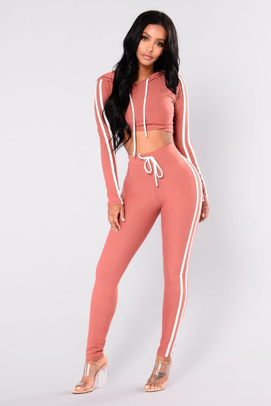 Damen Frühlings-Trainingsanzug-Set mit Langarm-Crop-Hoodie und Slim-Fit-Hose