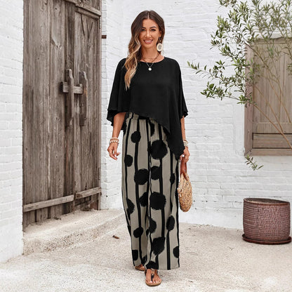 Damen Sommer Hosenanzug mit Halbarm-Top und abstraktem Muster