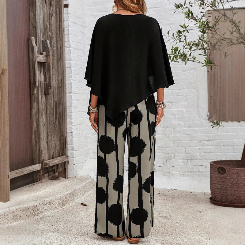 Damen Sommer Hosenanzug mit Halbarm-Top und abstraktem Muster