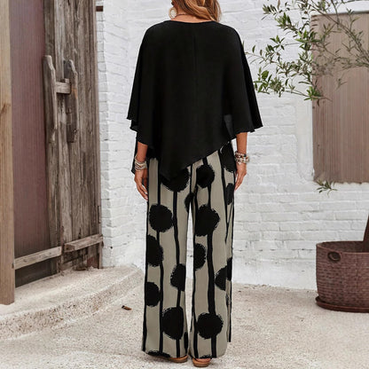 Damen Sommer Hosenanzug mit Halbarm-Top und abstraktem Muster