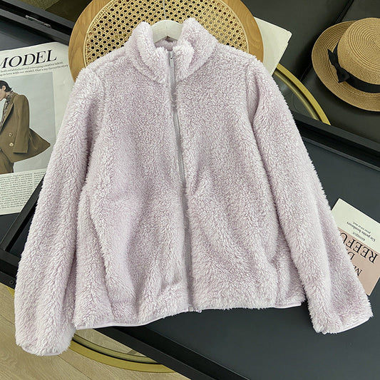 Frauen Herbst Fleece-Strickjacken-Mantel Lange Ärmel Mittellange Länge