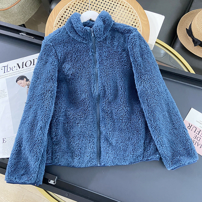Frauen Herbst Fleece-Strickjacken-Mantel Lange Ärmel Mittellange Länge