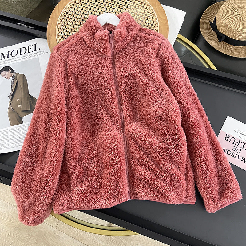 Frauen Herbst Fleece-Strickjacken-Mantel Lange Ärmel Mittellange Länge