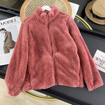 Frauen Herbst Fleece-Strickjacken-Mantel Lange Ärmel Mittellange Länge