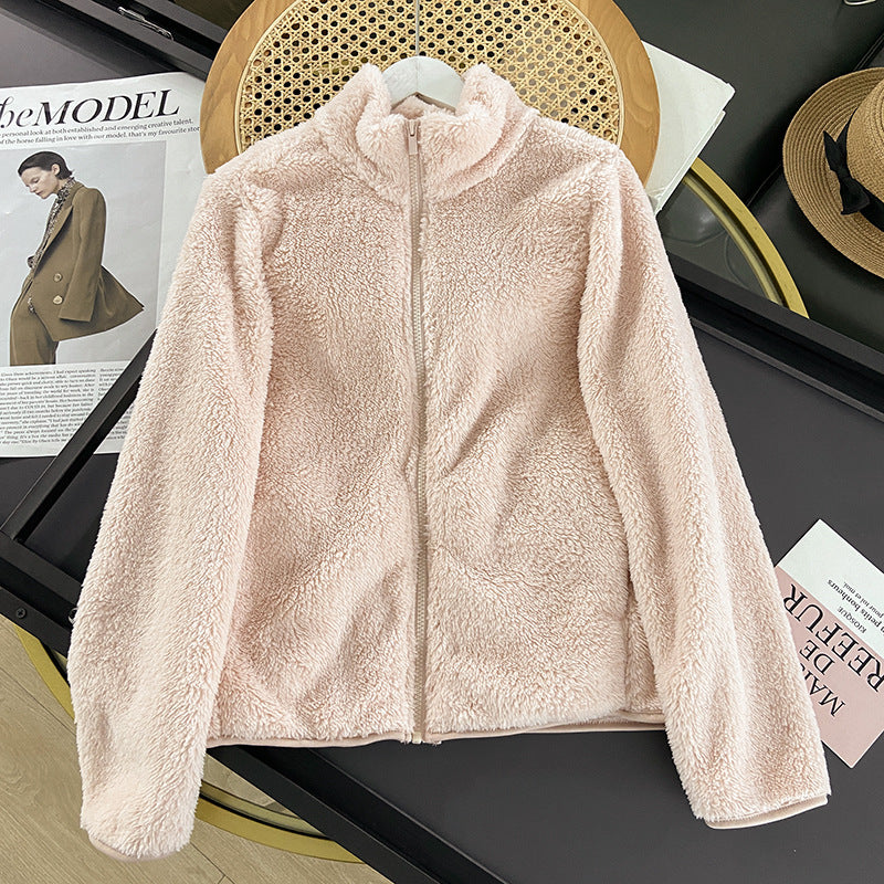 Frauen Herbst Fleece-Strickjacken-Mantel Lange Ärmel Mittellange Länge