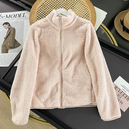 Frauen Herbst Fleece-Strickjacken-Mantel Lange Ärmel Mittellange Länge
