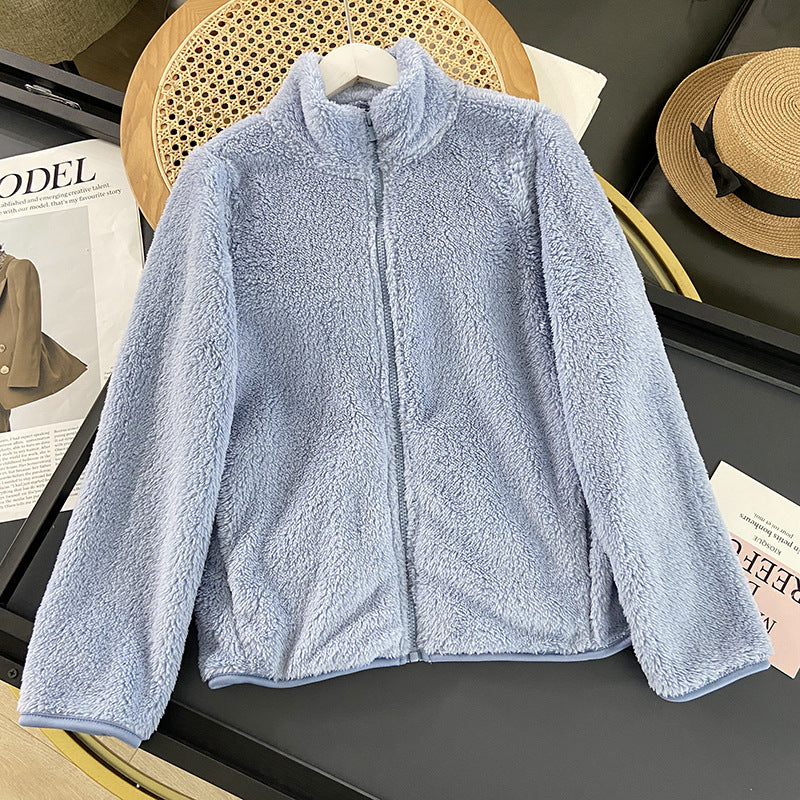 Frauen Herbst Fleece-Strickjacken-Mantel Lange Ärmel Mittellange Länge
