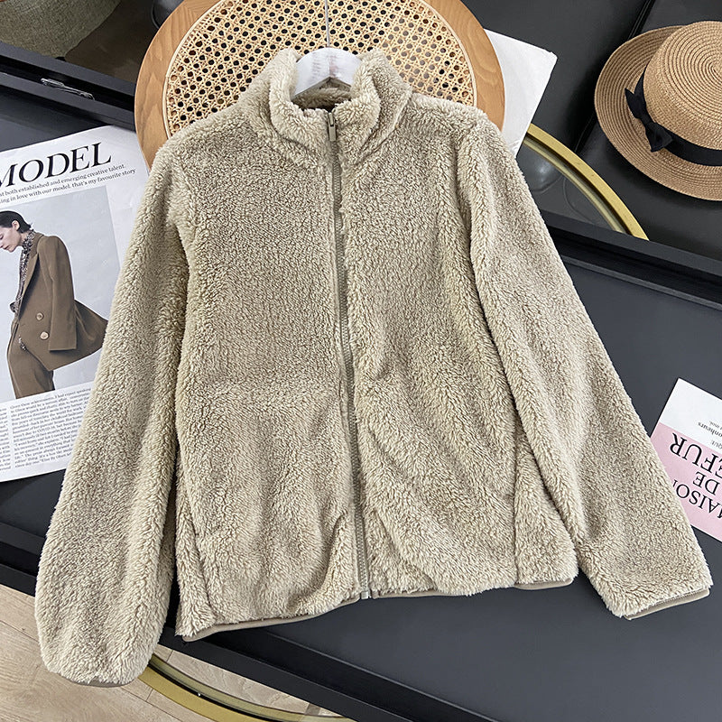 Frauen Herbst Fleece-Strickjacken-Mantel Lange Ärmel Mittellange Länge