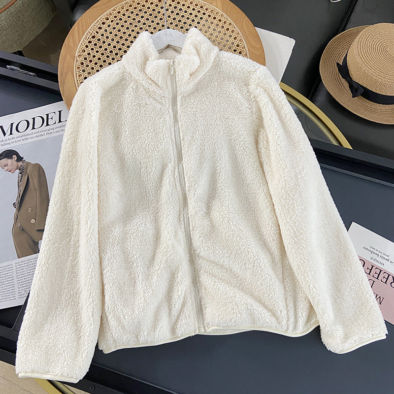 Frauen Herbst Fleece-Strickjacken-Mantel Lange Ärmel Mittellange Länge