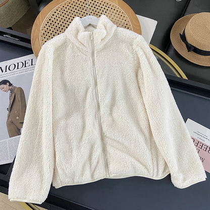 Frauen Herbst Fleece-Strickjacken-Mantel Lange Ärmel Mittellange Länge