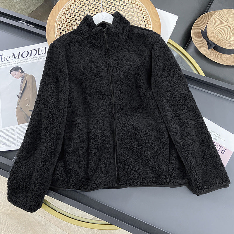 Frauen Herbst Fleece-Strickjacken-Mantel Lange Ärmel Mittellange Länge