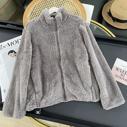 Frauen Herbst Fleece-Strickjacken-Mantel Lange Ärmel Mittellange Länge