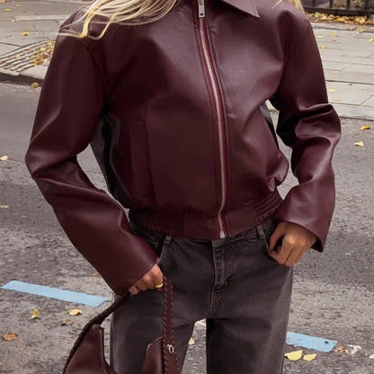 Frauen Herbst Kurze Jacke Schlanke Passform Reißverschluss