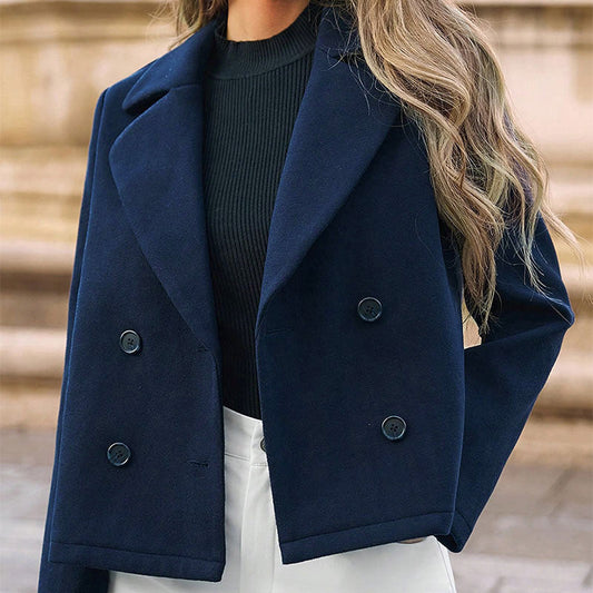 Frauen Herbst Kurzer Mantel Taillierte Passform Schlankes Design Lange Ärmel