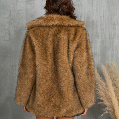 Damen Herbstmantel mit Fellkragen, Taschen, normalem Ärmel und mehreren Farben
