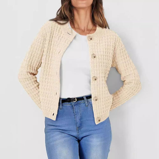 Frauen Herbst Lässiger Strickpullover Mantel Rundhalsausschnitt Langarm Mehrere Farben