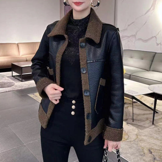 Frauen Herbst Wende-Kurze A-Linien-Jacke Mit Prinzessärmeln Und Zwei-Seiten-Design