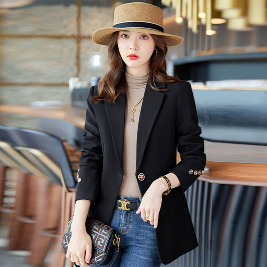 Damen Frühling Blazer mit Slim Fit, einfarbigem Design und Fronttaschen