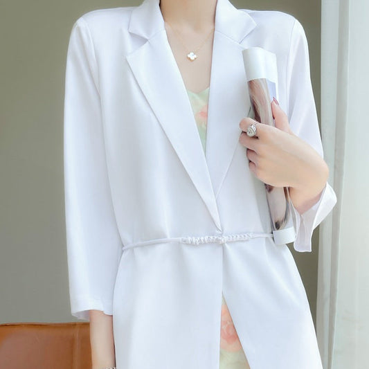 Damen Sommer Blazer mit V-Ausschnitt, lockerer Passform und normaler Länge