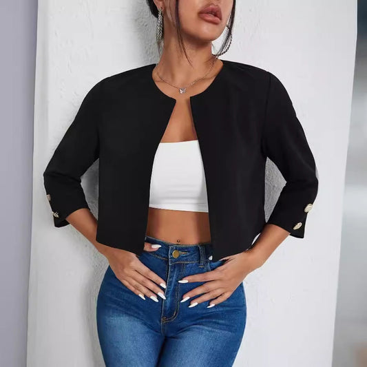Damen Frühling Bomberjacke mit Slim Fit, Knöpfen, Schlitzdetail und 3/4-Ärmeln